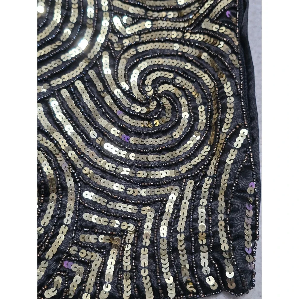 Artistic Accents Gold Sequin Swirl Beaded Black Pillow Cover 16x16 Square Zipper